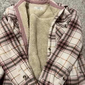 Plaid Teddy Jacket in Pink and Cream